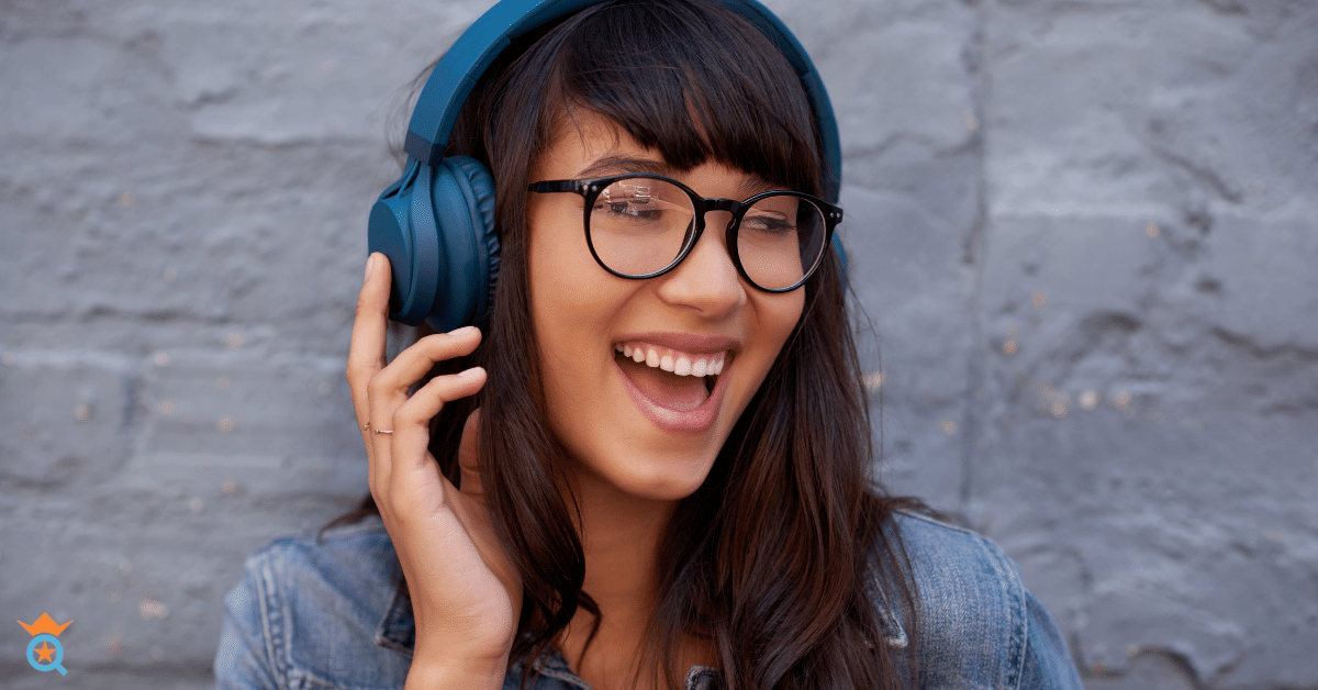 girl wearing blue headphone