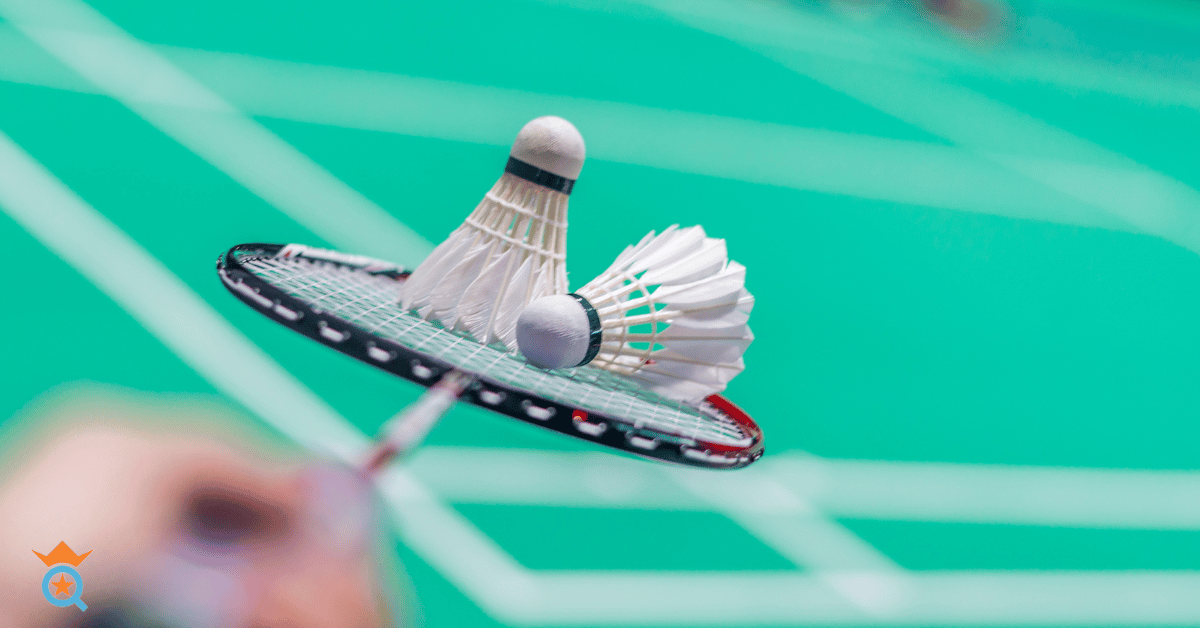 focus shot of feather shuttleshocks and badminton racket